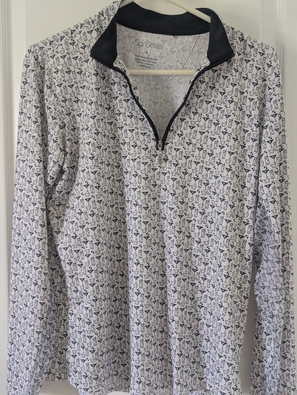 San Soleil Top Women's  Black & white  Cocktail Print UPF 50 Golf Large